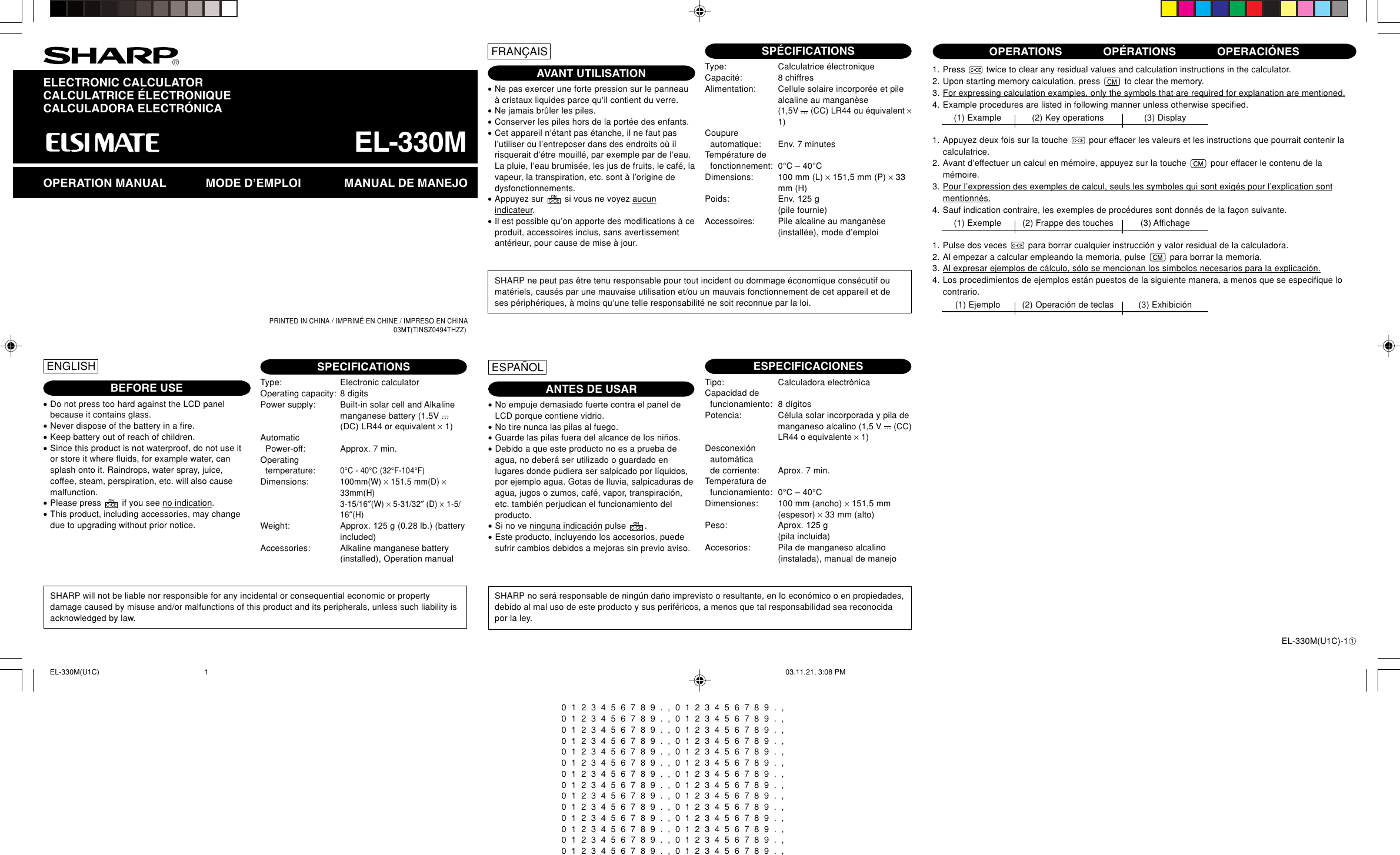 Page 1 of 2 - Sharp Sharp-El-330M-Operation-Manual- EL-330M Operation Manual  Sharp-el-330m-operation-manual