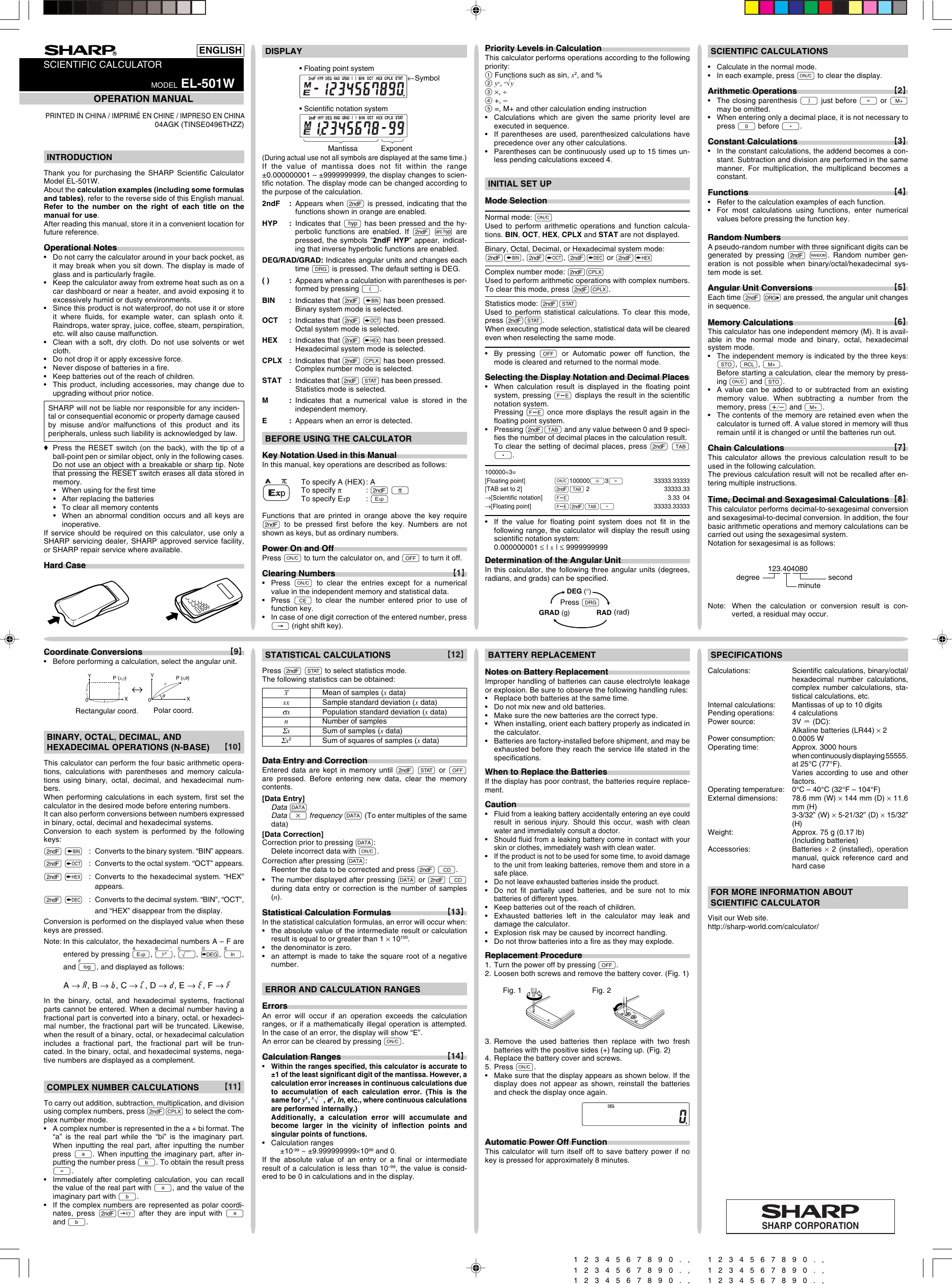 Page 3 of 8 - Sharp Sharp-El-501W-Operation-Manual- EL-501W Operation Manual  Sharp-el-501w-operation-manual