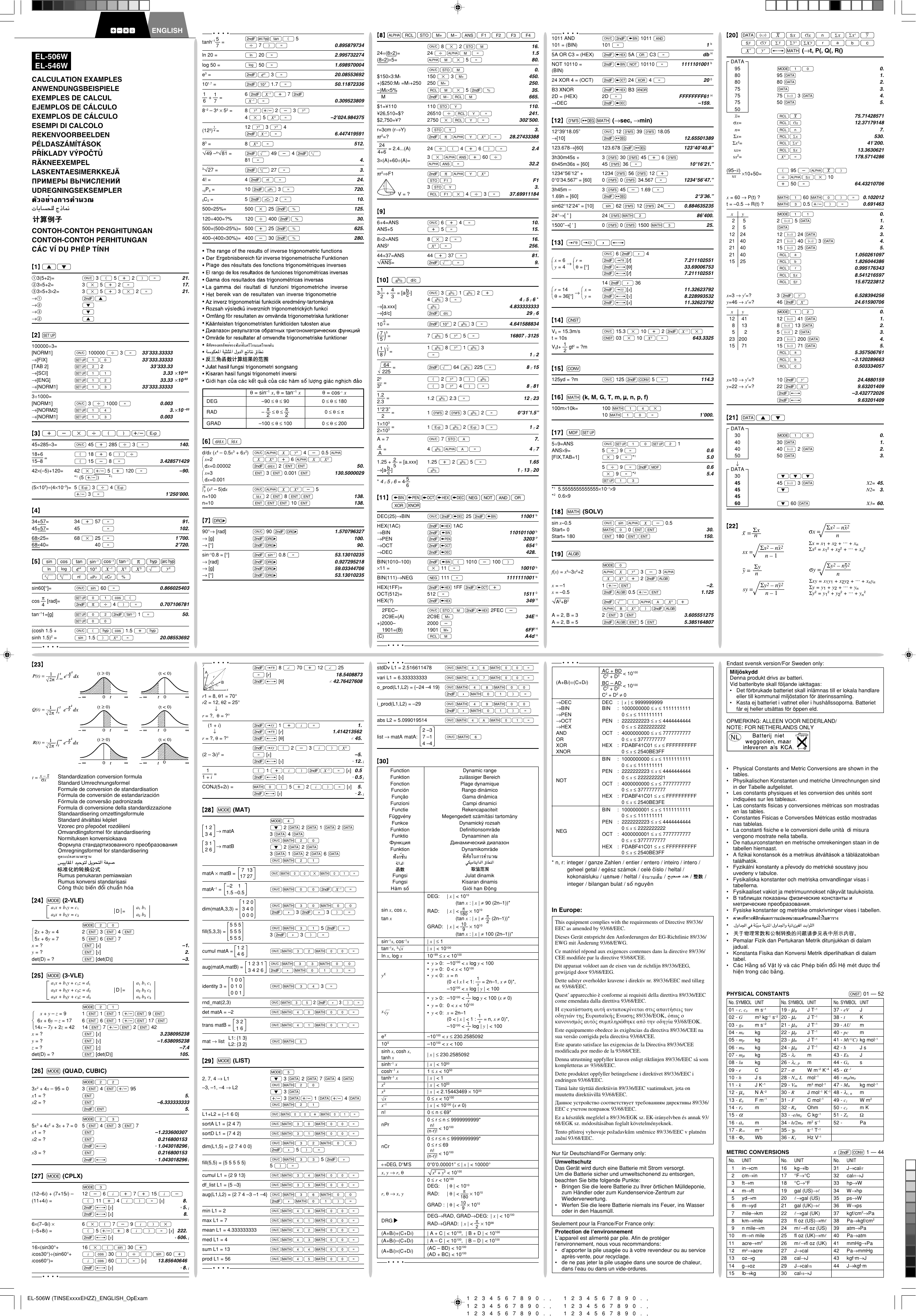 Page 8 of 8 - Sharp Sharp-El-506W-Owners-Manual- EL-506W And EL-546W Operation Manual  Sharp-el-506w-owners-manual