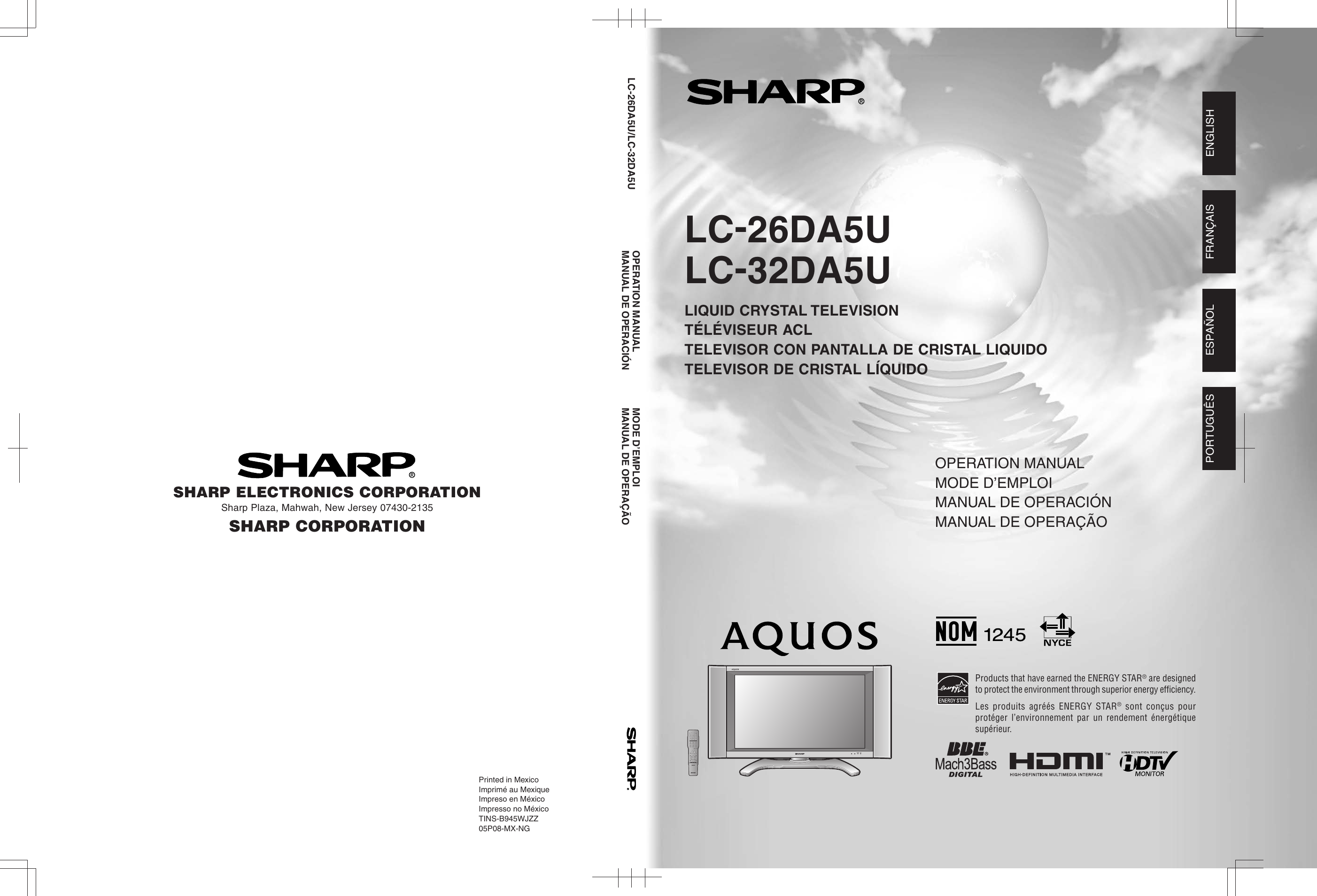 Sharp Lc 26da5u 32da5u Users Manual Operation