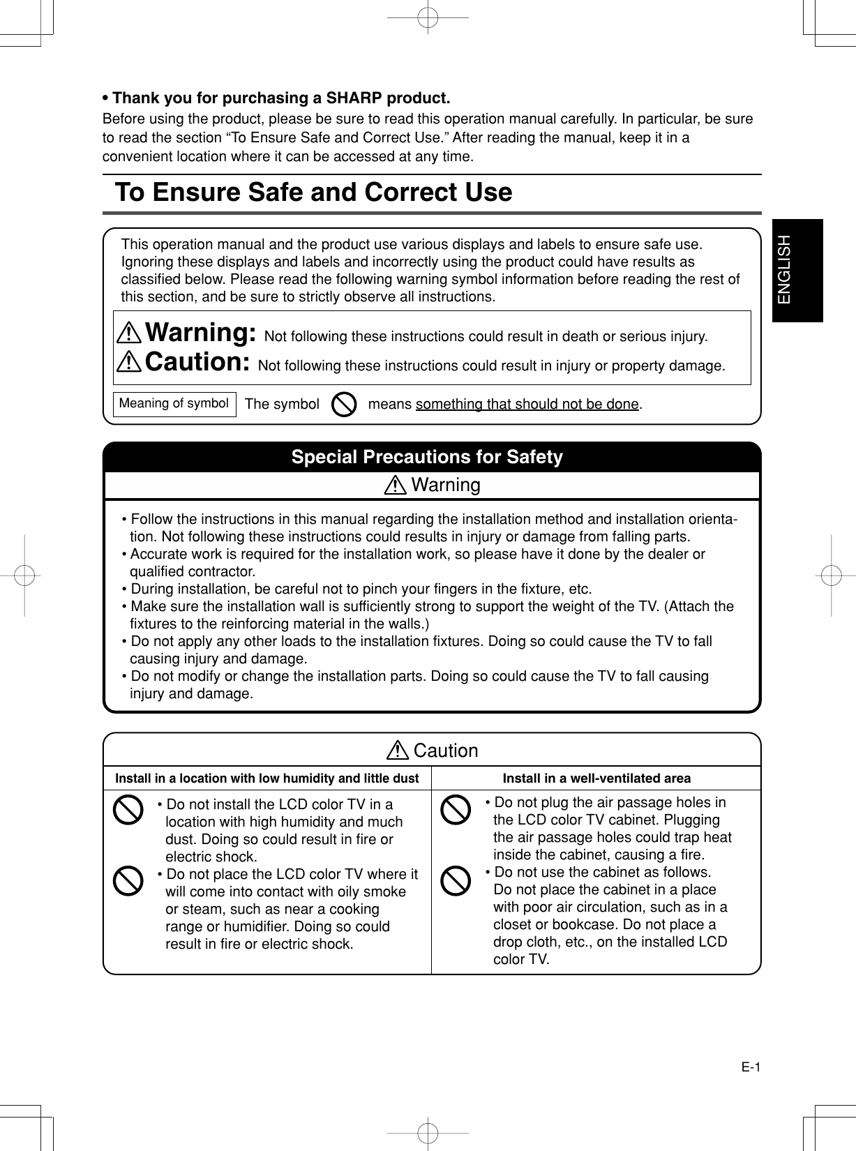 Page 2 of 11 - Sharp Sharp-Lc-65Ge1-Users-Manual- AN-65AG1 Wall-Mount Bracket Installation Guide  Sharp-lc-65ge1-users-manual