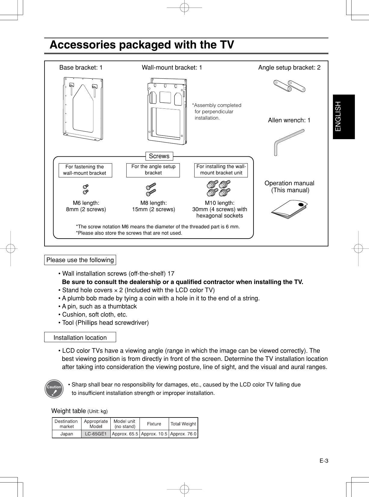 Page 4 of 11 - Sharp Sharp-Lc-65Ge1-Users-Manual- AN-65AG1 Wall-Mount Bracket Installation Guide  Sharp-lc-65ge1-users-manual