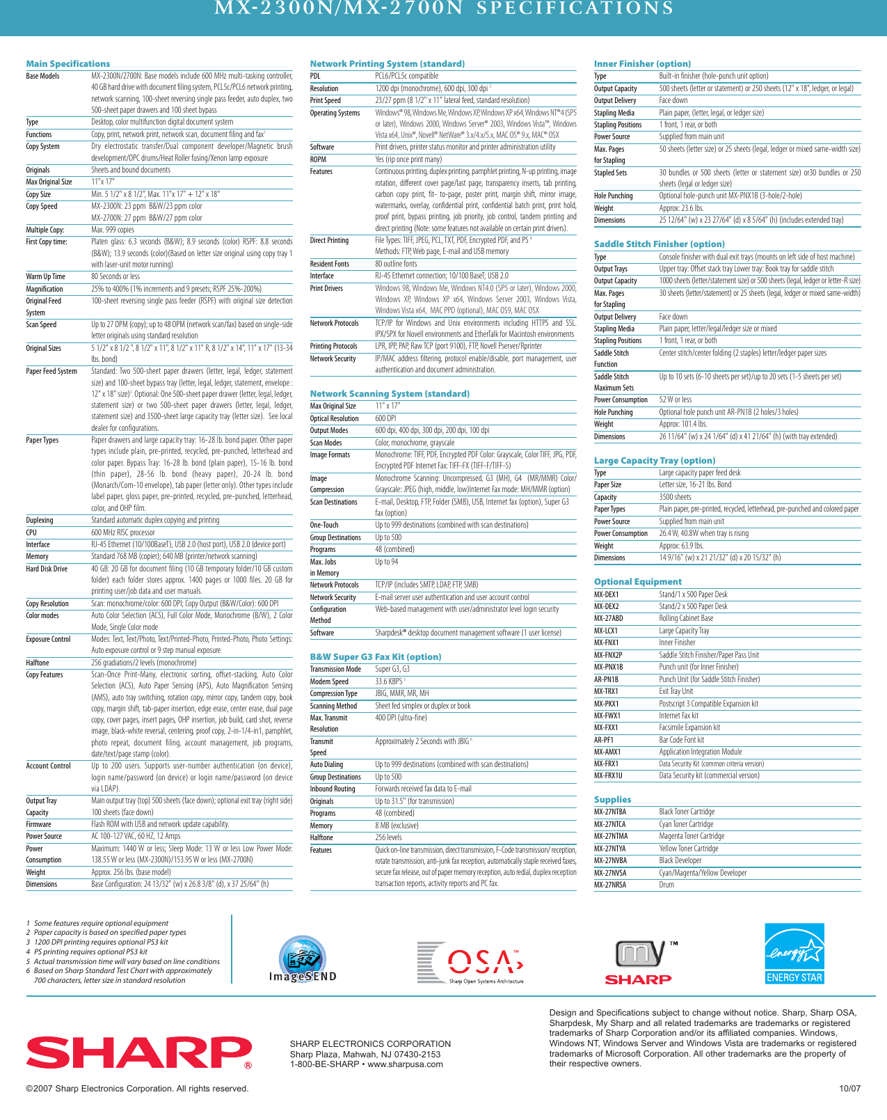 Page 2 of 2 - Sharp Sharp-Mx-2300N-Brochure- MX-2300N | MX-2700N Specification Sheet Sharp-mx-2300n-brochure