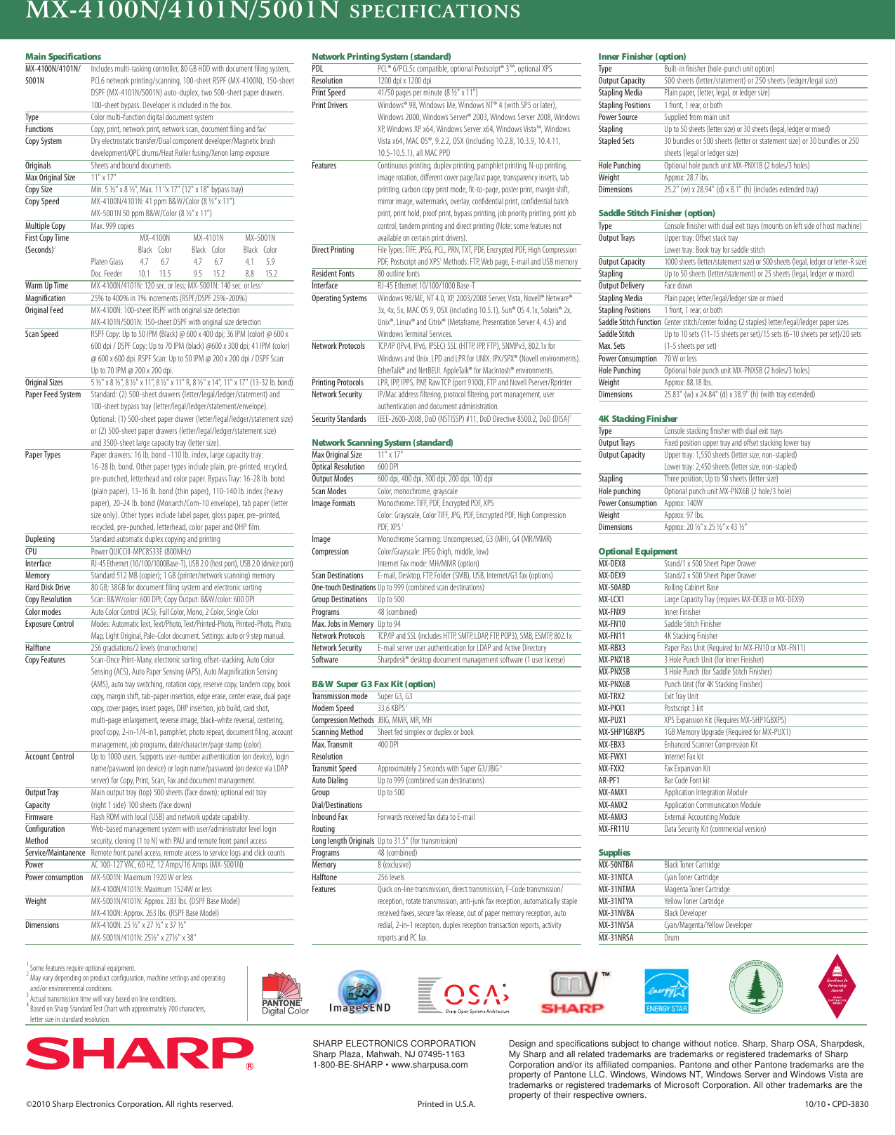 Sharp Mx 4100N Brochure 4101N 5001N