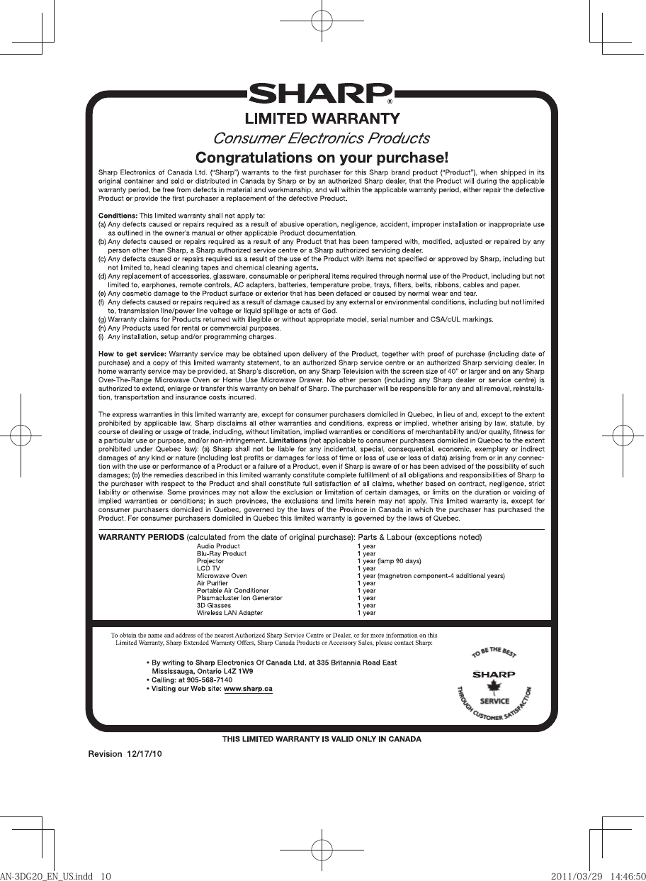 Page 10 of 12 - Sharp Sharp-Sharp-3D-Glasses-An-3Dg20-Users-Manual- AN-3DG20_EN_US  Sharp-sharp-3d-glasses-an-3dg20-users-manual