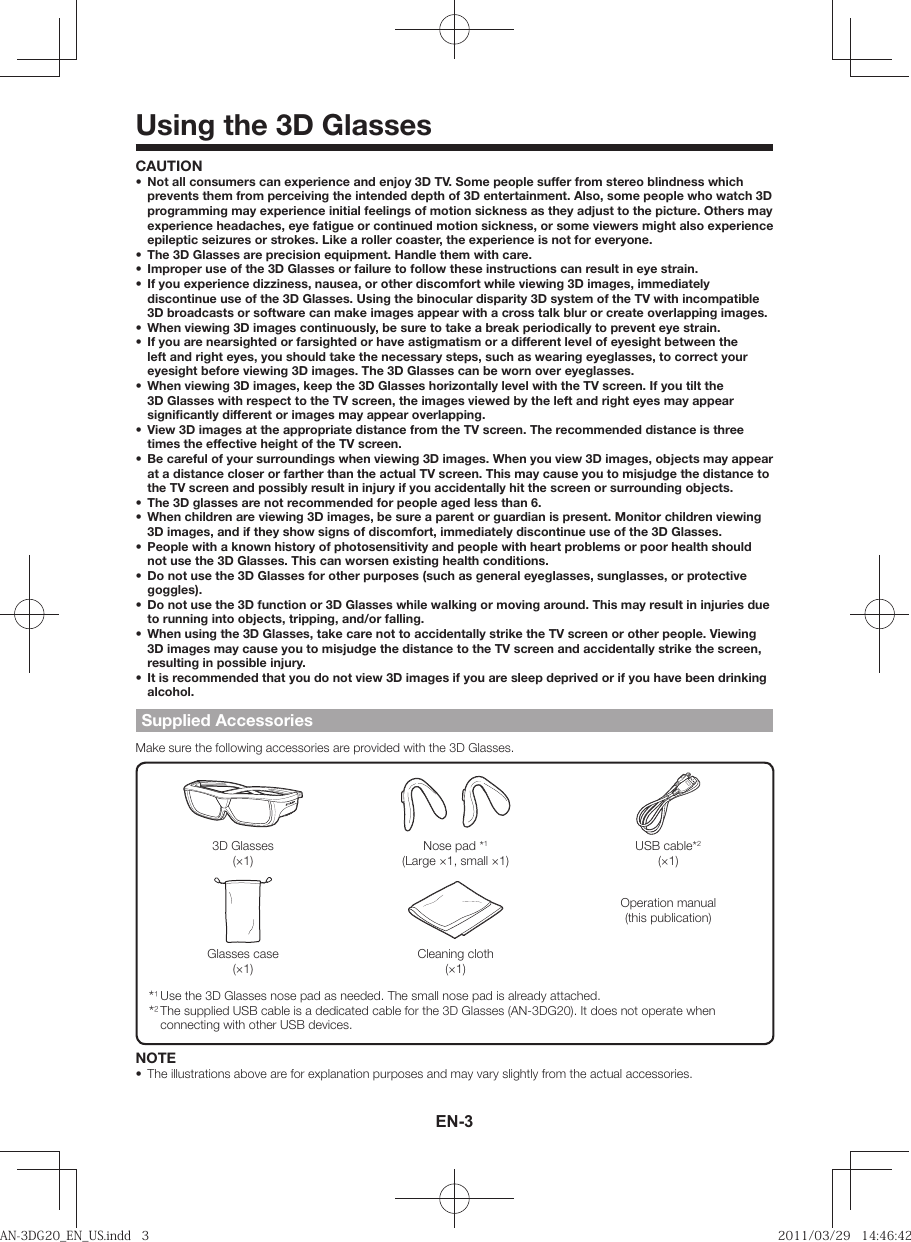 Page 3 of 12 - Sharp Sharp-Sharp-3D-Glasses-An-3Dg20-Users-Manual- AN-3DG20_EN_US  Sharp-sharp-3d-glasses-an-3dg20-users-manual