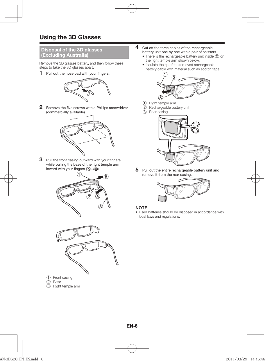Page 6 of 12 - Sharp Sharp-Sharp-3D-Glasses-An-3Dg20-Users-Manual- AN-3DG20_EN_US  Sharp-sharp-3d-glasses-an-3dg20-users-manual