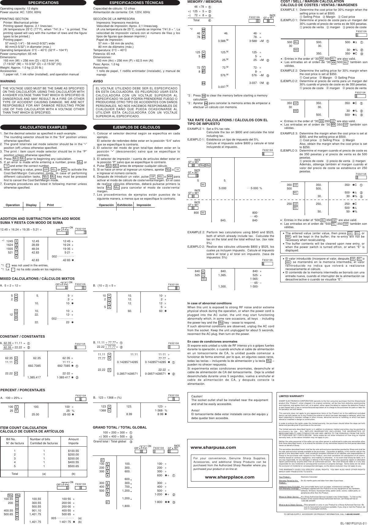 Page 2 of 2 - Sharp Sharp-Sharp-Calculator-El-1801P-Users-Manual- EL-1801P Operation Manual  Sharp-sharp-calculator-el-1801p-users-manual