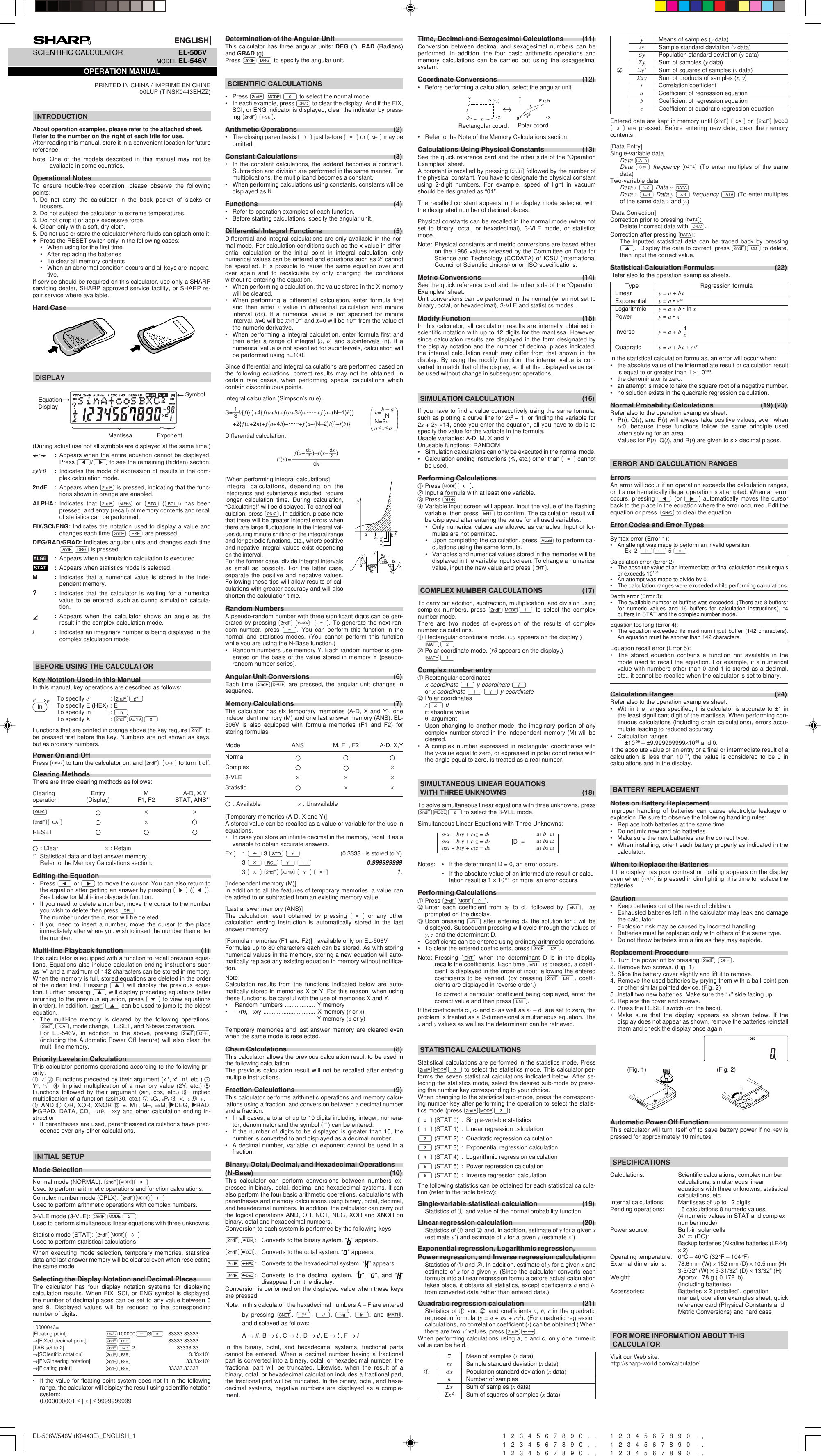 Page 1 of 1 - Sharp Sharp-Sharp-Calculator-El-506V-Users-Manual- EL-506V | EL-546V Operation Manual Sharp-sharp-calculator-el-506v-users-manual