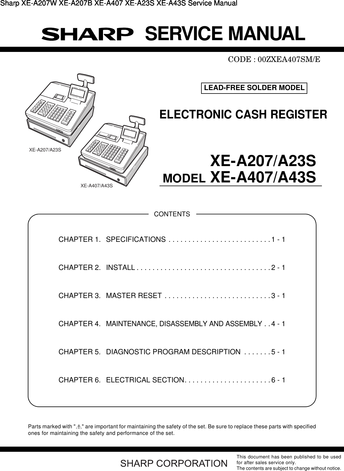Page 1 of 3 - Sharp Sharp-Sharp-Cash-Register-Xe-A207-A23S-Users-Manual- XE-A207W XE-A207B XE-A407 XE-A23S XE-A43S Service Manual Sharp-sharp-cash-register-xe-a207-a23s-users-manual
