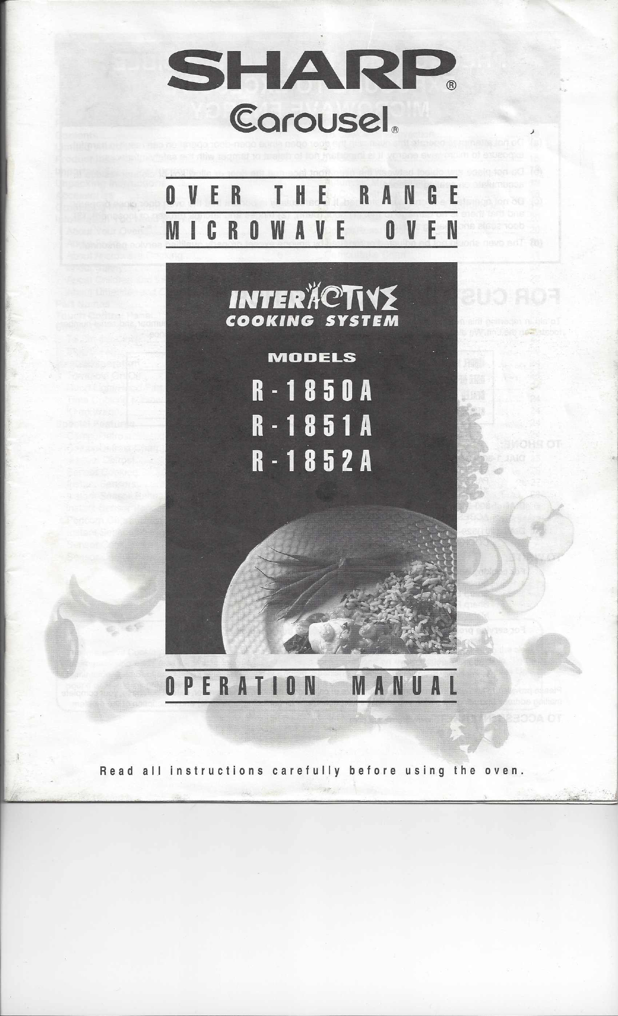 Sharp Microwave Oven R 1850A Users Manual