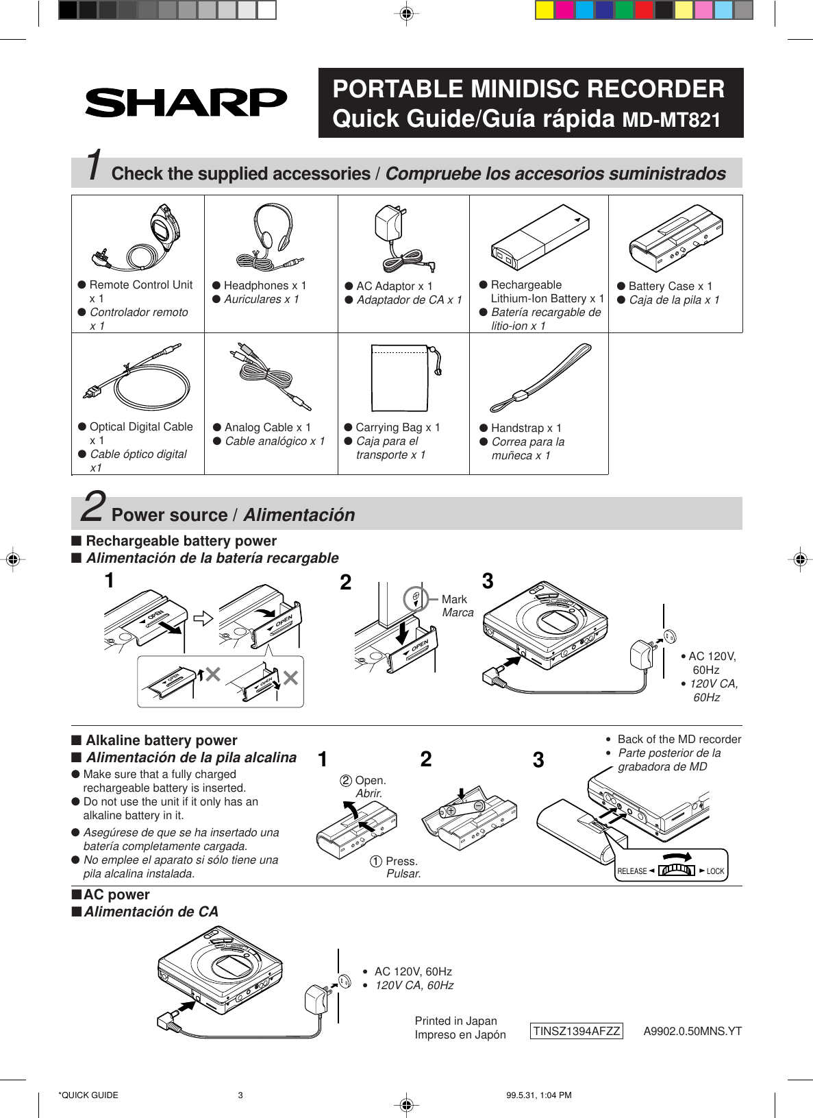Page 1 of 4 - Sharp Sharp-Sharp-Minidisc-Player-Md-Mt821-Users-Manual- MD-MT821 Quick Start Guide  Sharp-sharp-minidisc-player-md-mt821-users-manual