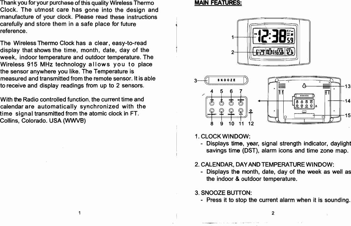 Page 2 of 10 - Sharp Sharp-Spc900-Owners-Manual SPC900 Radio Controlled Atomic Thermo Clock