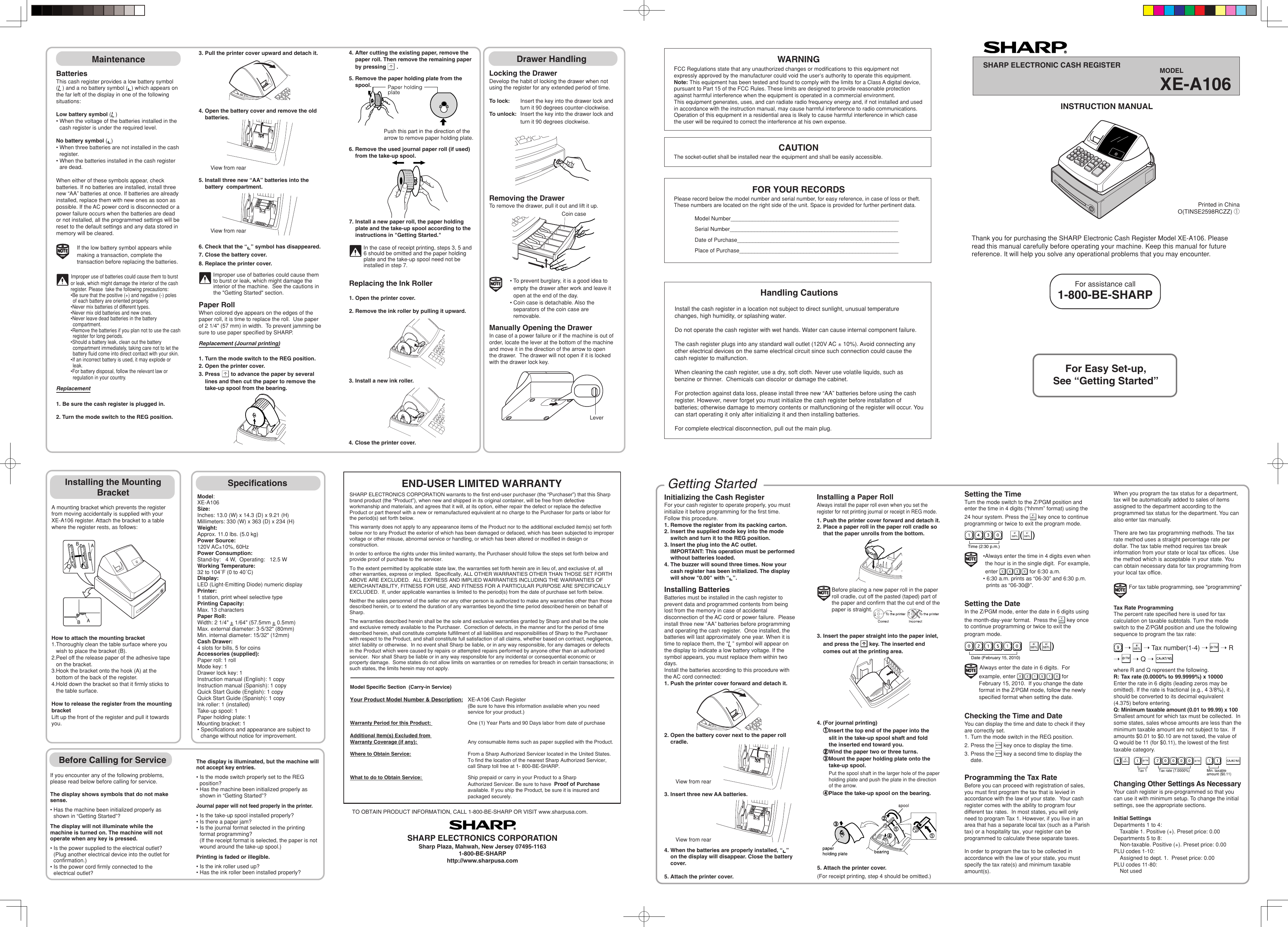 Page 1 of 2 - Sharp Sharp-Xe-A106-Owners-Manual-  Sharp-xe-a106-owners-manual