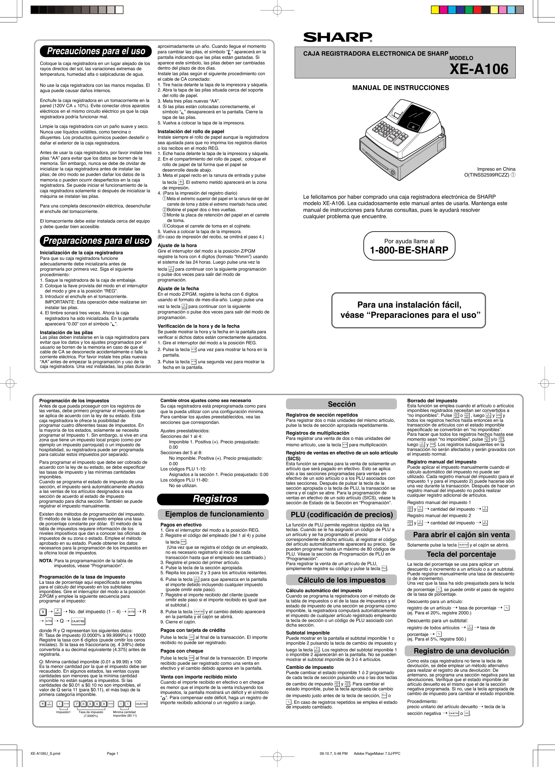 Page 1 of 2 - Sharp Sharp-Xe-A106-Owners-Manual- XE-A106U_S.pmd  Sharp-xe-a106-owners-manual
