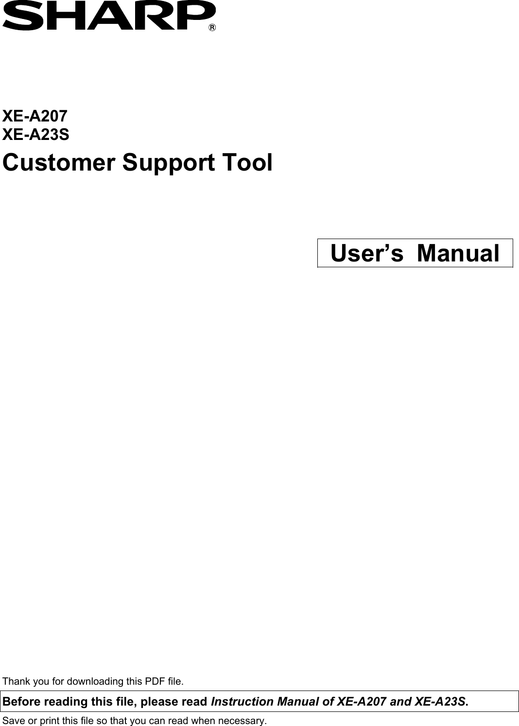 Sharp Xe A207 Owners Manual