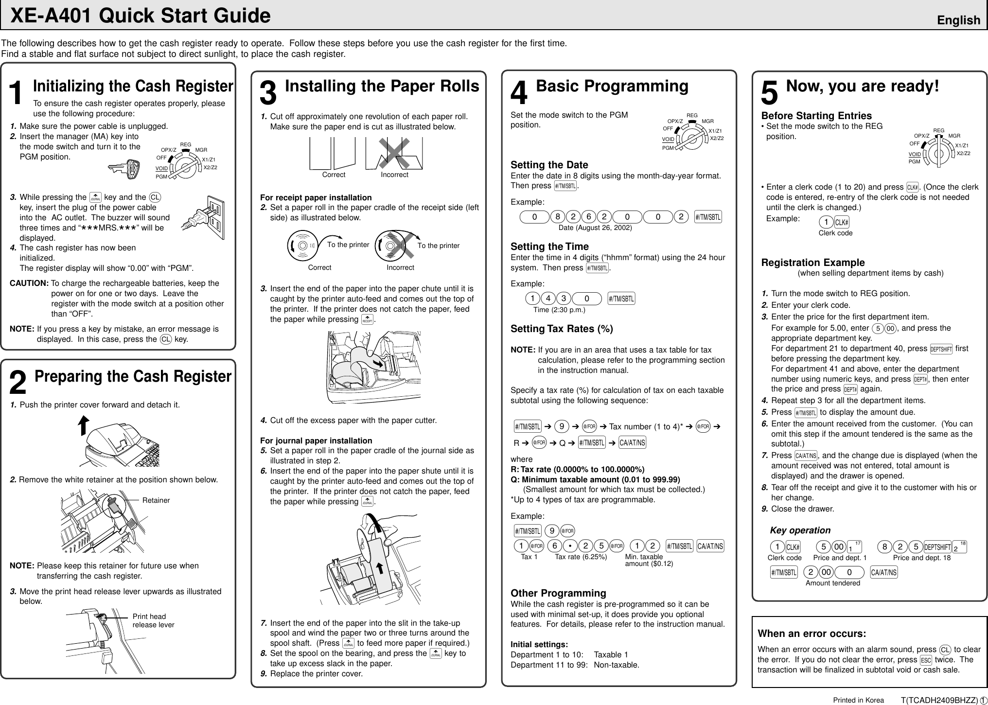 Page 1 of 1 - Sharp Sharp-Xe-A401-Quick-Guide- XE-A401 Quick Start Guide  Sharp-xe-a401-quick-guide