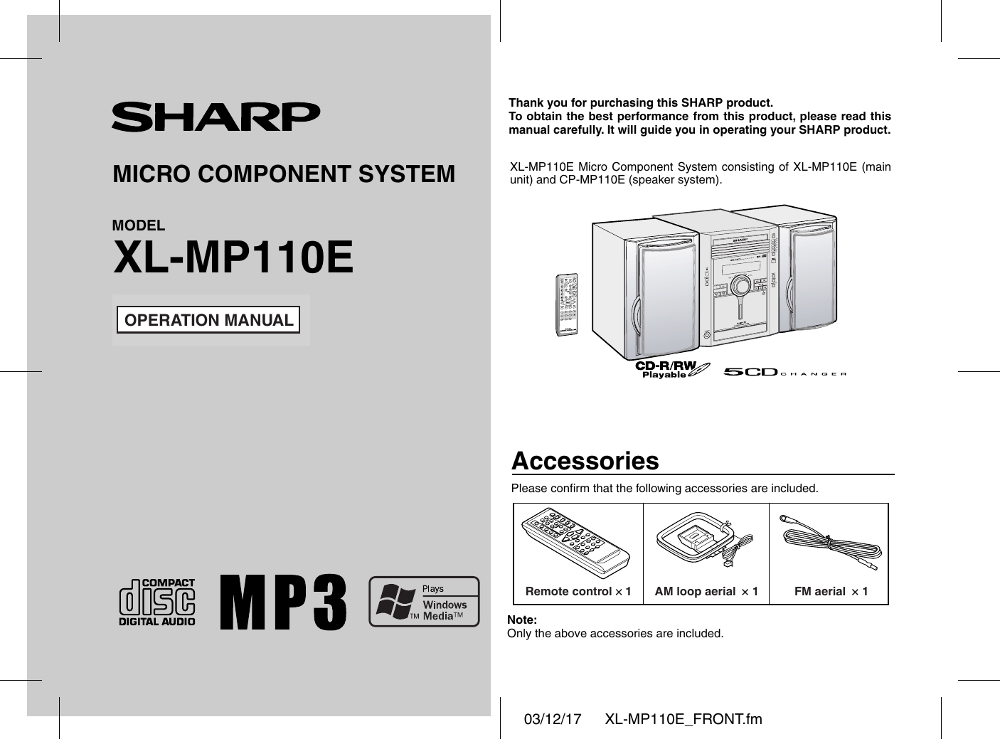 Sharp Xl Mp130 Mp110e User Manual To The 1325a247 54d3 4f34 A02b 5f621bb5caab