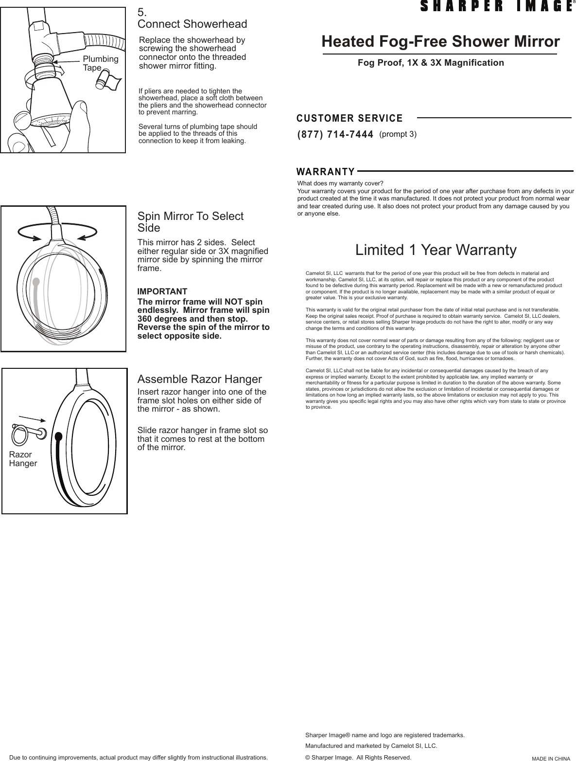 Page 2 of 2 - Sharper Image CXL Instruction Sheet A2  201968
