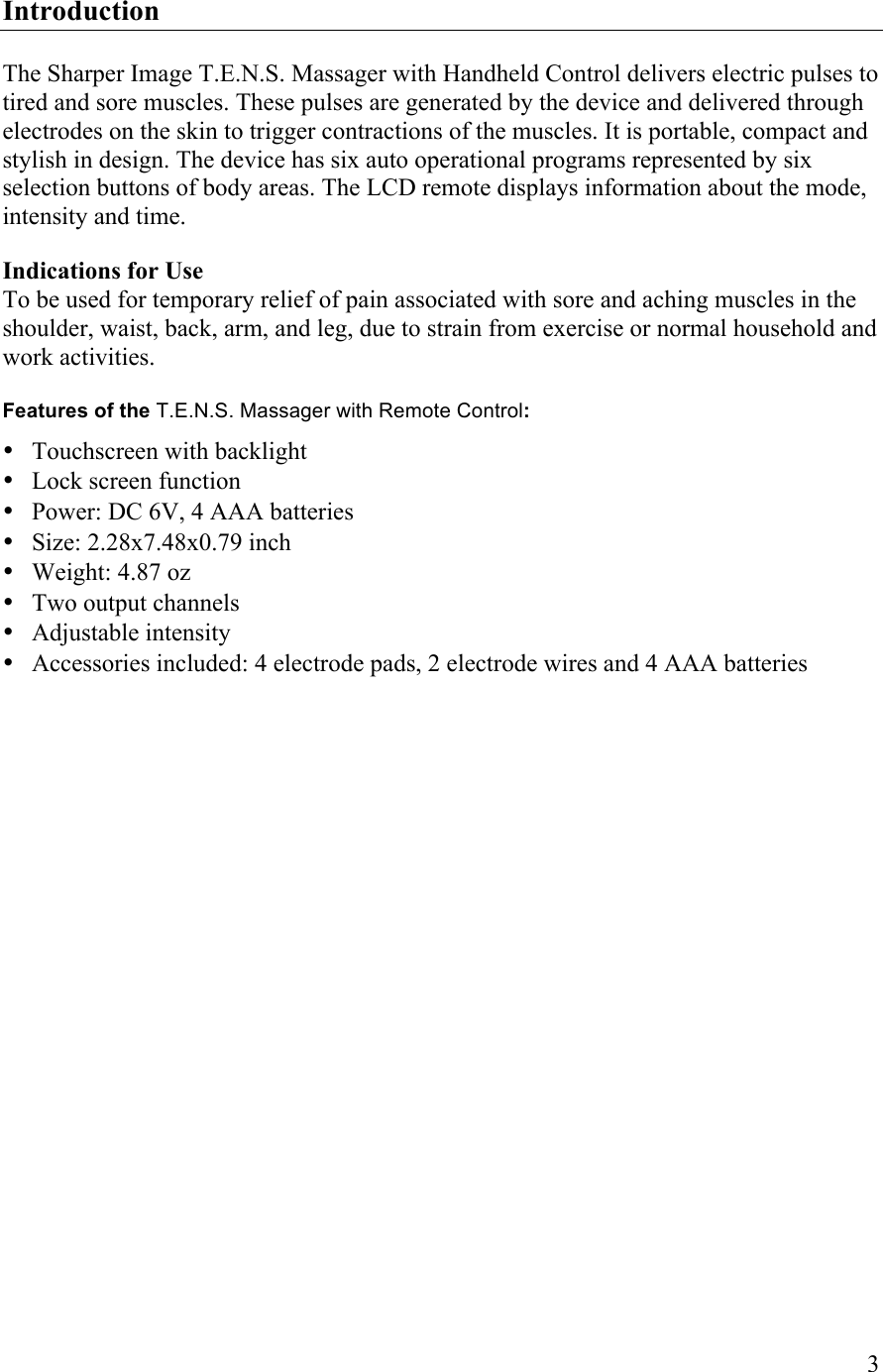 Page 3 of 11 - Sharper Image - 204058 TENS Unit-Manual  205073