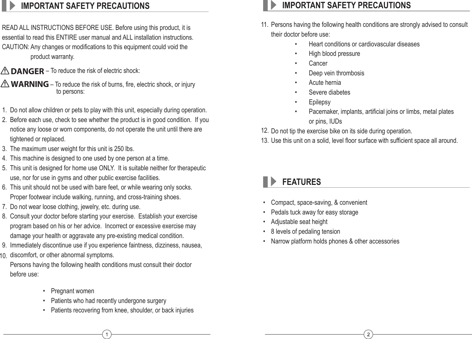 Page 3 of 6 - Sharper Image Square Bike Manual_USJ-875  206295