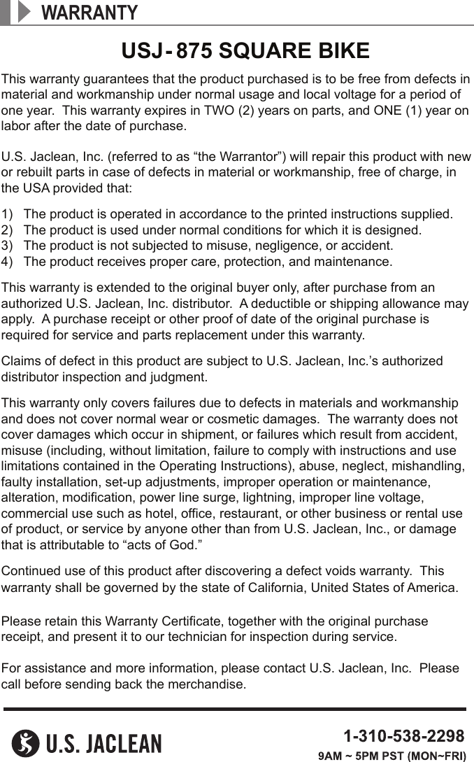 Page 6 of 6 - Sharper Image Square Bike Manual_USJ-875  206295