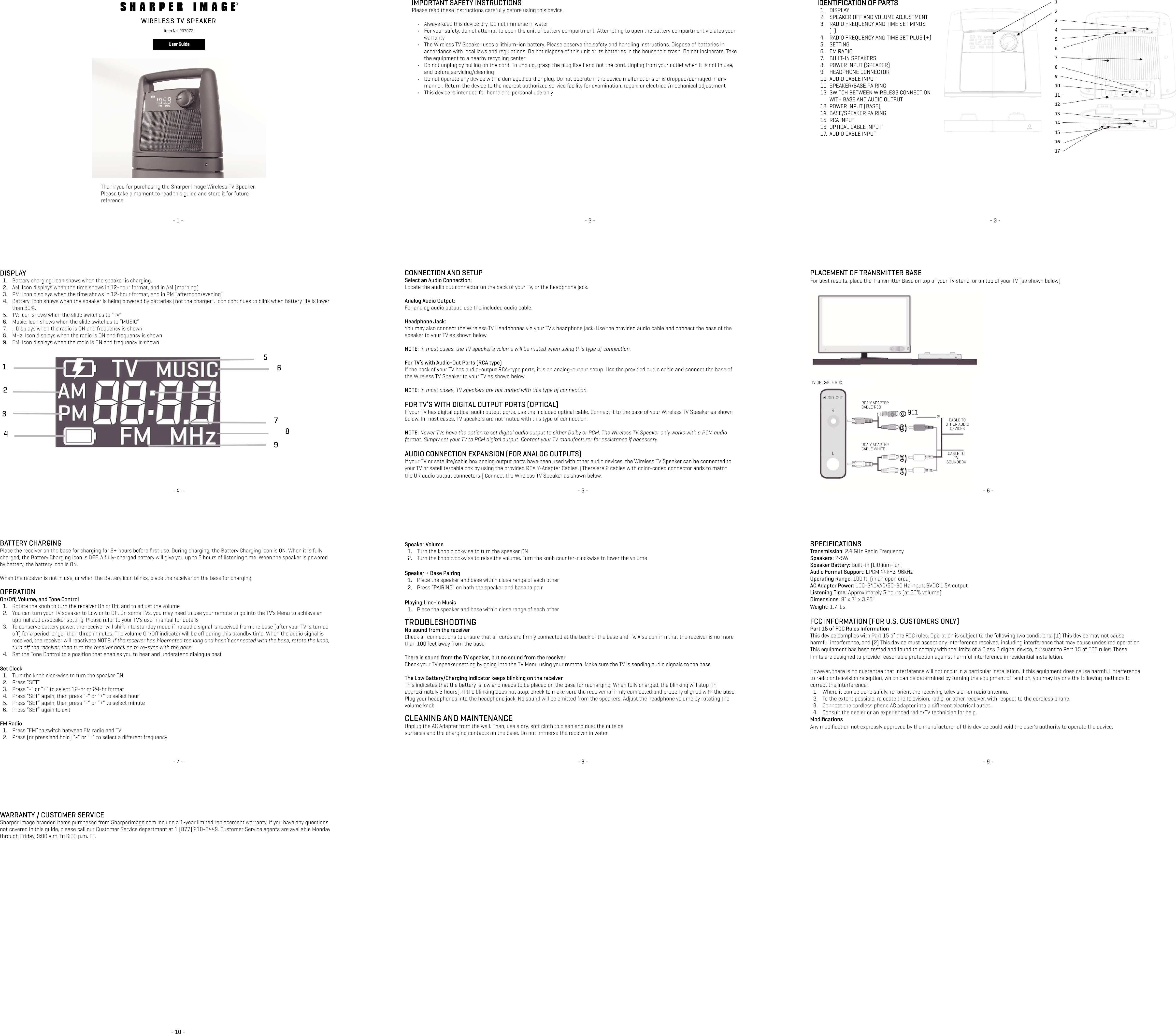 Sharper Image 207072 Wireless TV Speaker Discussion and FAQ 207072