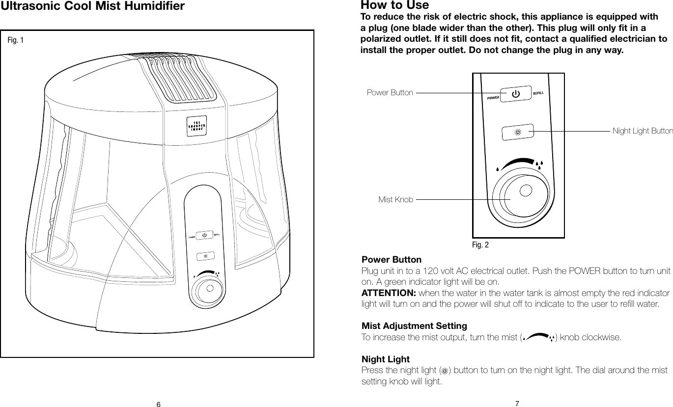 Sharper Image Humidifier The Ultrasonic Cool Mist Users Manual