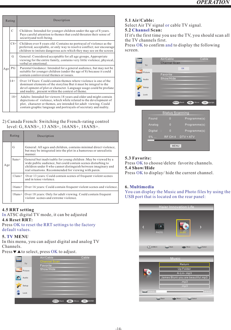 Page 14 of Shen Zhen MTC 4016036 LED TV User Manual                   MHAV4060Y 16030