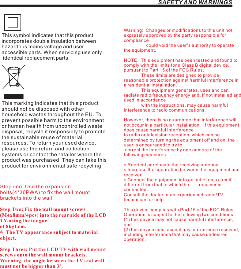 Page 4 of Shen Zhen MTC 4016036 LED TV User Manual                   MHAV4060Y 16030