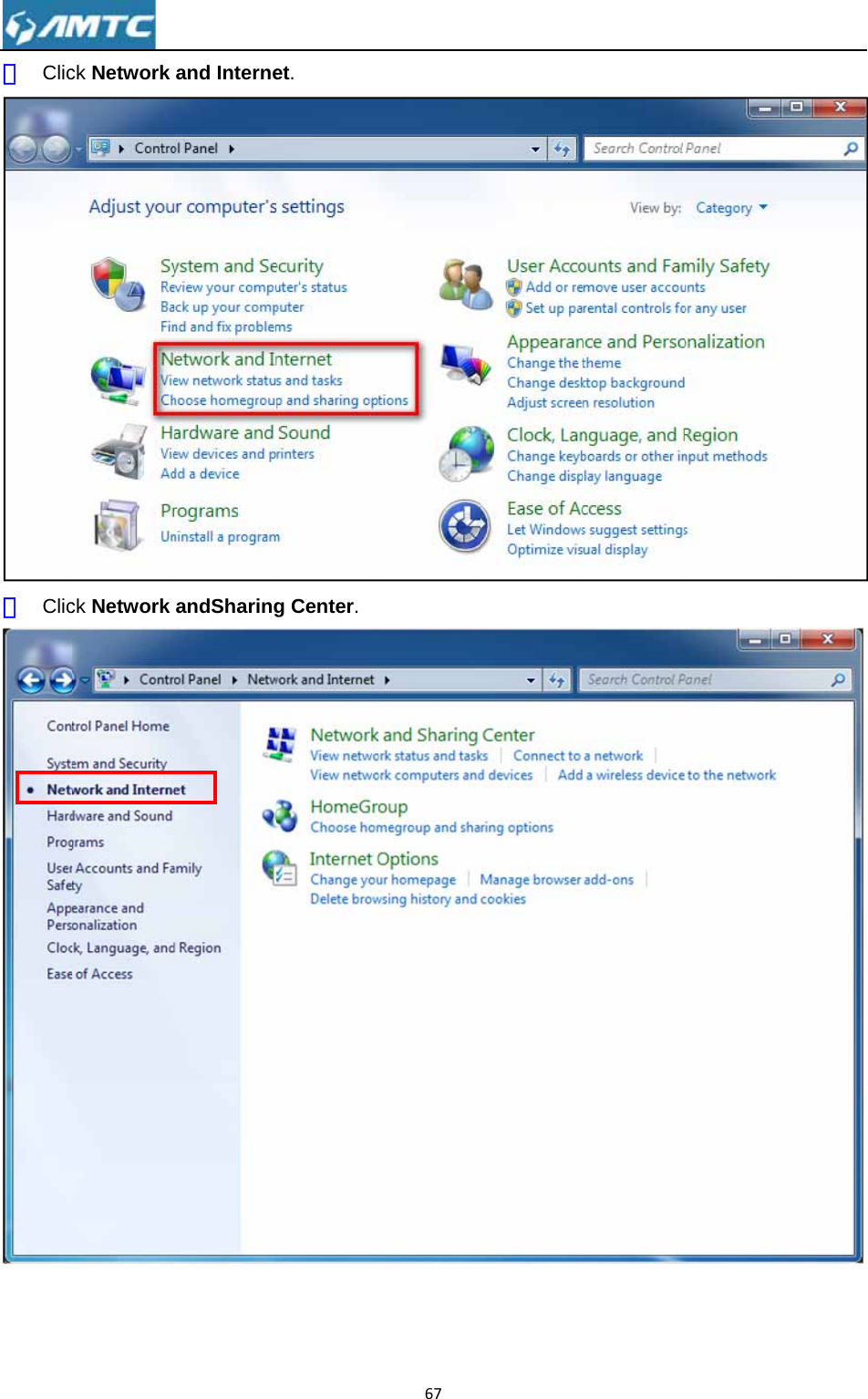 ② Clic③ Clic ck Network ck Network and InterneandSharinget. g Center. 67  