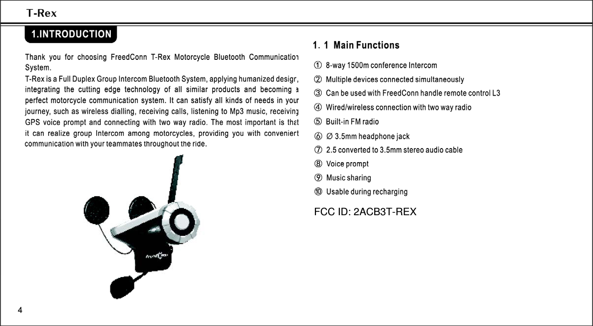 ShenZhen FreedConn T REX Helmet Bluetooth Intercom Headset User