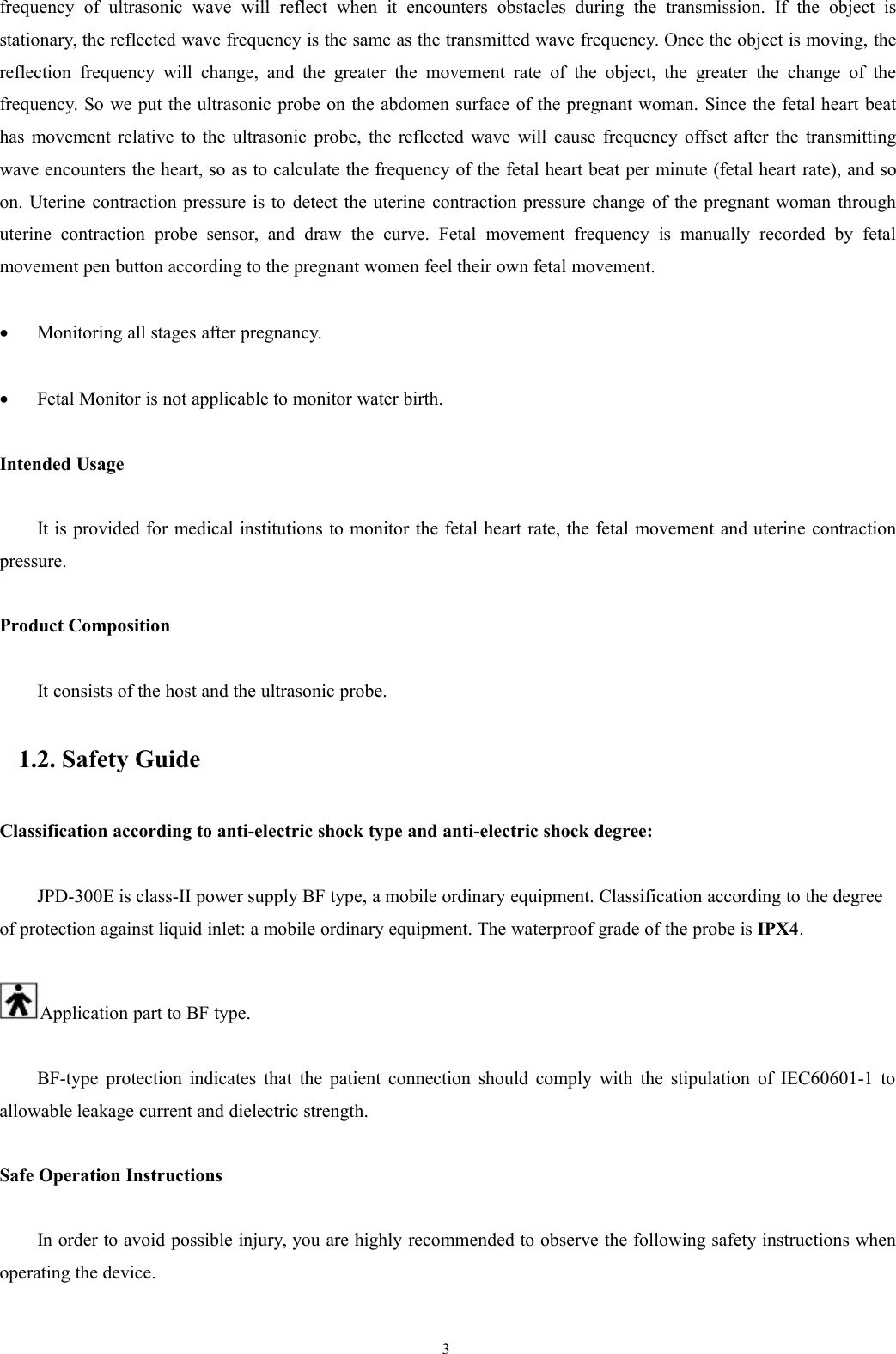 Page 8 of ShenZhen Jumper Medical Equipment JPD300ETX Fetal Monitor User Manual 