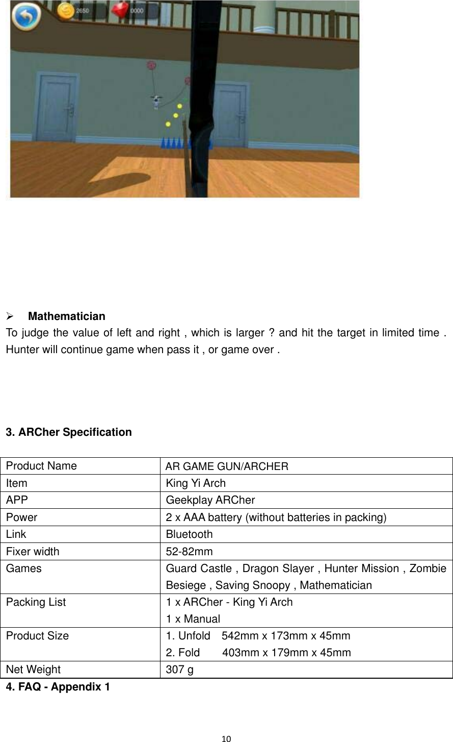 Page 10 of ShenZhen Super Global Electronics ARA-02 AR GAME GUN/ARCHER User Manual x
