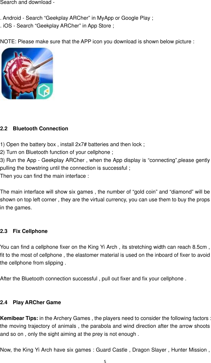 Page 5 of ShenZhen Super Global Electronics ARA-02 AR GAME GUN/ARCHER User Manual x