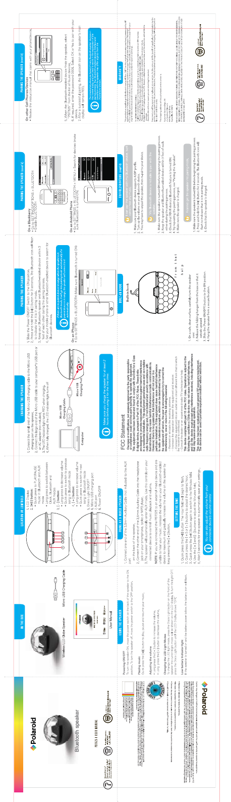 Bluetooth speakerFCC StatementChanges or modifications not expressly approved by the party responsibleor compliance could void the user's authority to operate the equipment.This equipment has been tested and found to comply with the limits for a ClassB digital device, pursuant to Part 15 of the FCC Rules. These limitsare designed to provide reasonable protection against harmful interferencein a residential installation. This equipment generates uses and can radiateradio frequency energy and, if not installed and used in accordance with theinstructions, may cause harmful interference to radio communications.However, there is no guarantee that interference will not occur in a particular installation. If this equipment does cause harmful interferenceto radio or television reception, which can be determined by turning the equipment off and on, the user is encouraged to try to correct theinterference by one or more of the following measures:I U RP W KDW  KHO SThis device complies with part 15 of the FCC rules. Operation is subject to the following two conditions (1)this device may not cause harmful interference,and (2) this device must accept any interference received, including interferencethat may cause undesired operation.This device has been evaluated to meet general RF exposure requirement. The device can be used in portable exposure condition without restriction.-- Reorient or relocate the receiving antenna.-- Increase the separation between the equipment and receiver.-- Connect the equipment into an outlet on a circuit different from that to whichthe receiver is connected.-- Consult the dealer or an experienced radio/TV technician for help