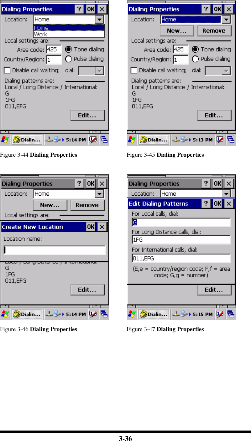  3-36   Figure 3-44 Dialing Properties  Figure 3-45 Dialing Properties       Figure 3-46 Dialing Properties  Figure 3-47 Dialing Properties        