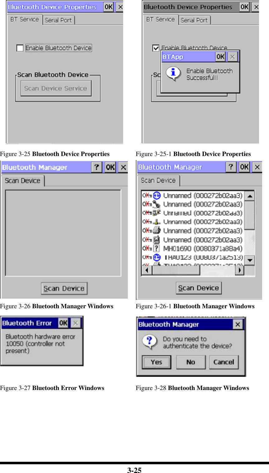  3-25   Figure 3-25 Bluetooth Device Properties  Figure 3-25-1 Bluetooth Device Properties   Figure 3-26 Bluetooth Manager Windows  Figure 3-26-1 Bluetooth Manager Windows   Figure 3-27 Bluetooth Error Windows  Figure 3-28 Bluetooth Manager Windows 