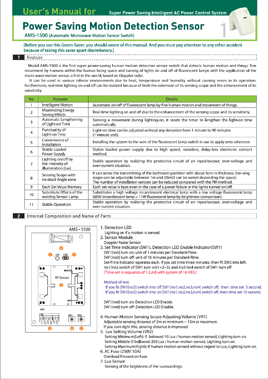 Shin Young TechVision AMS1500 Electronic Switch User Manual manual