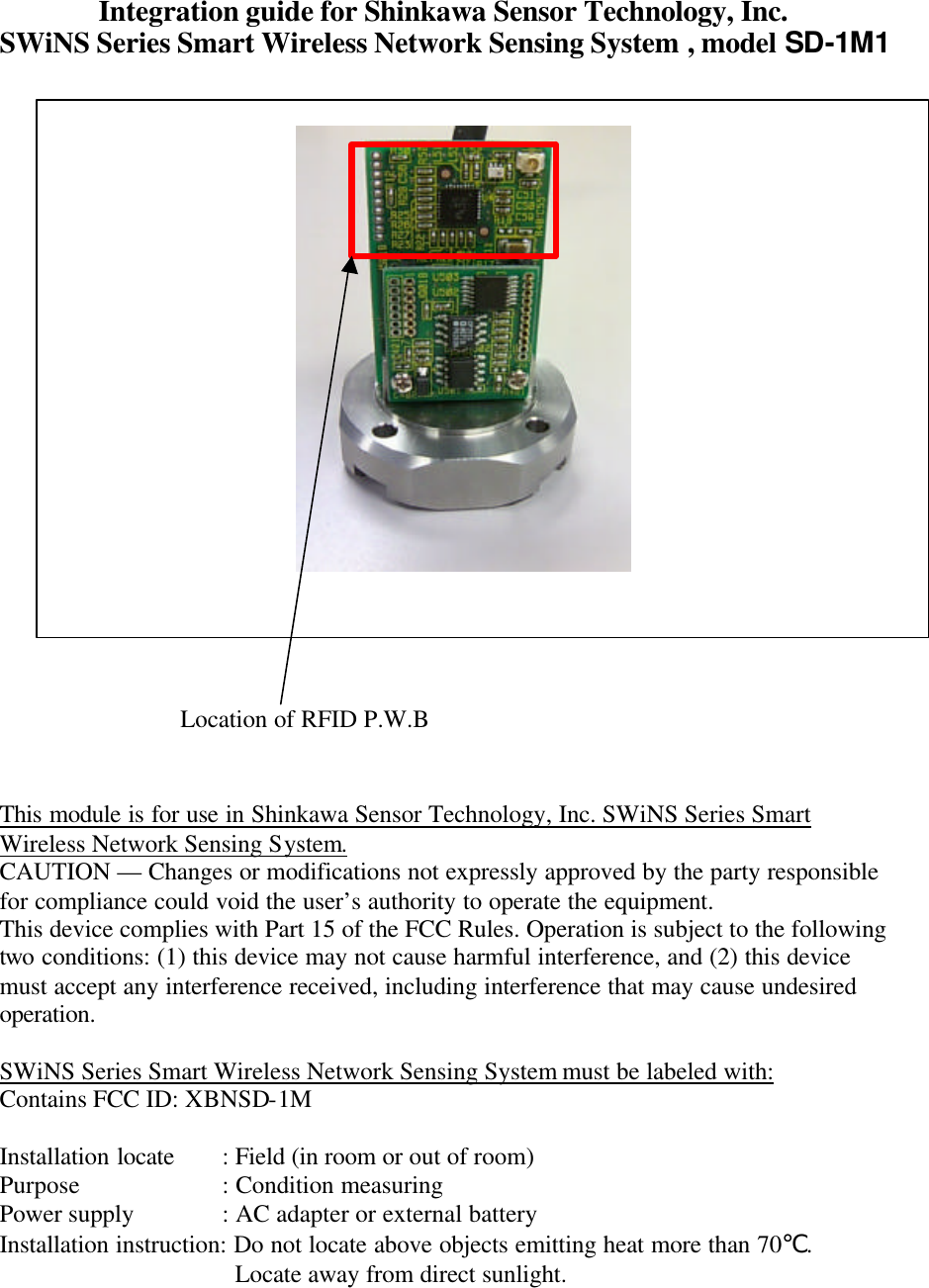 Shinkawa Sensor Technology SD1M Wireless sensor module User Manual