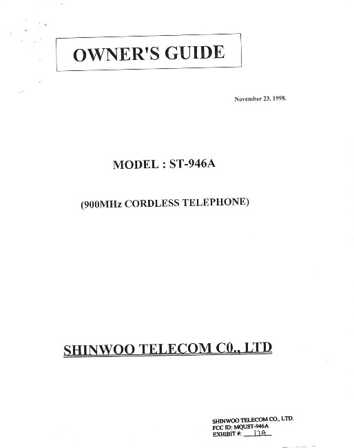 900 MHz CORDLESS TELEPHONE User Manual