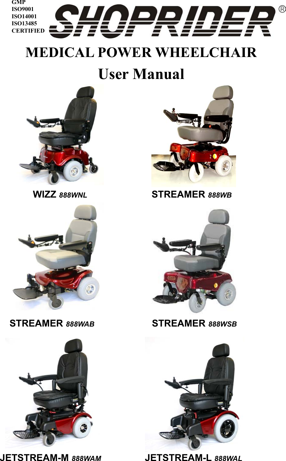 Shoprider Mobility Aid 888Wab Users Manual 888WA WS WNL WB WAM WAL