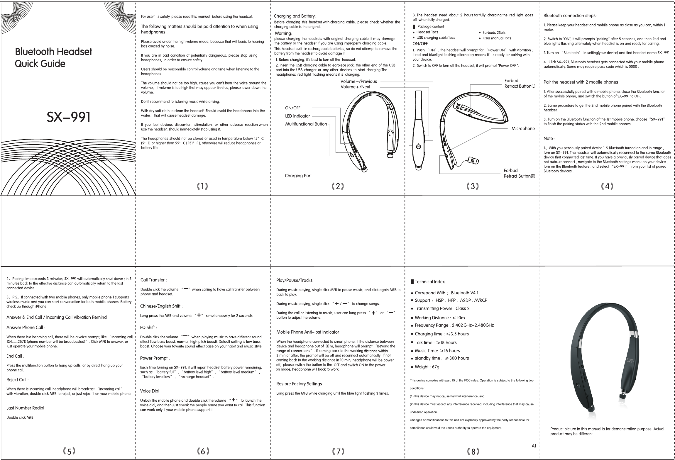 Shuaixian Electronic Equipment SX-991 Bluetooth Headset User Manual