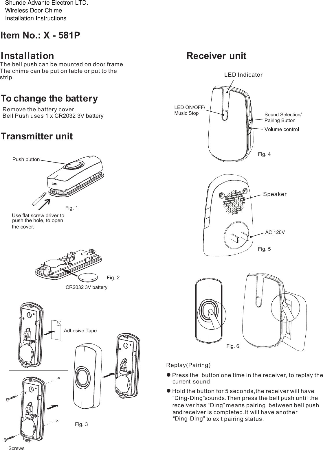 Shunde Advante Electron 20153X Wireless Door Chime User Manual