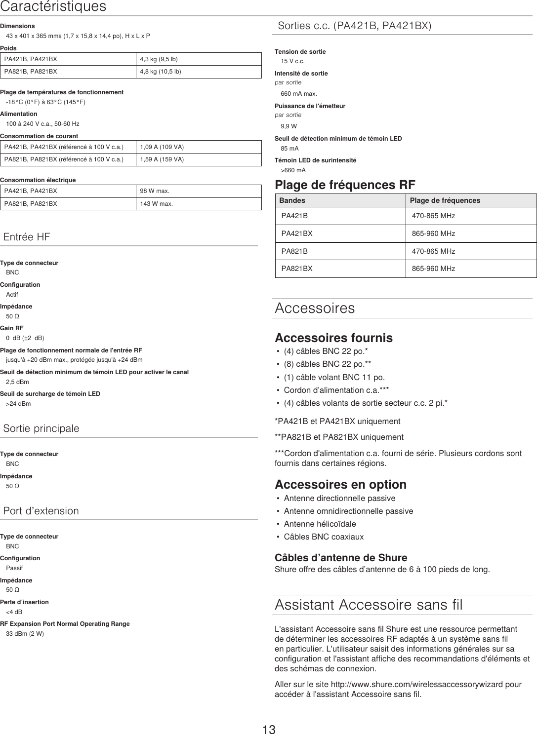 Page 13 of Shure orporated PA421B 4-Input Antenna Combiner User Manual Exhibit D Users Manual per 2 1033 c3