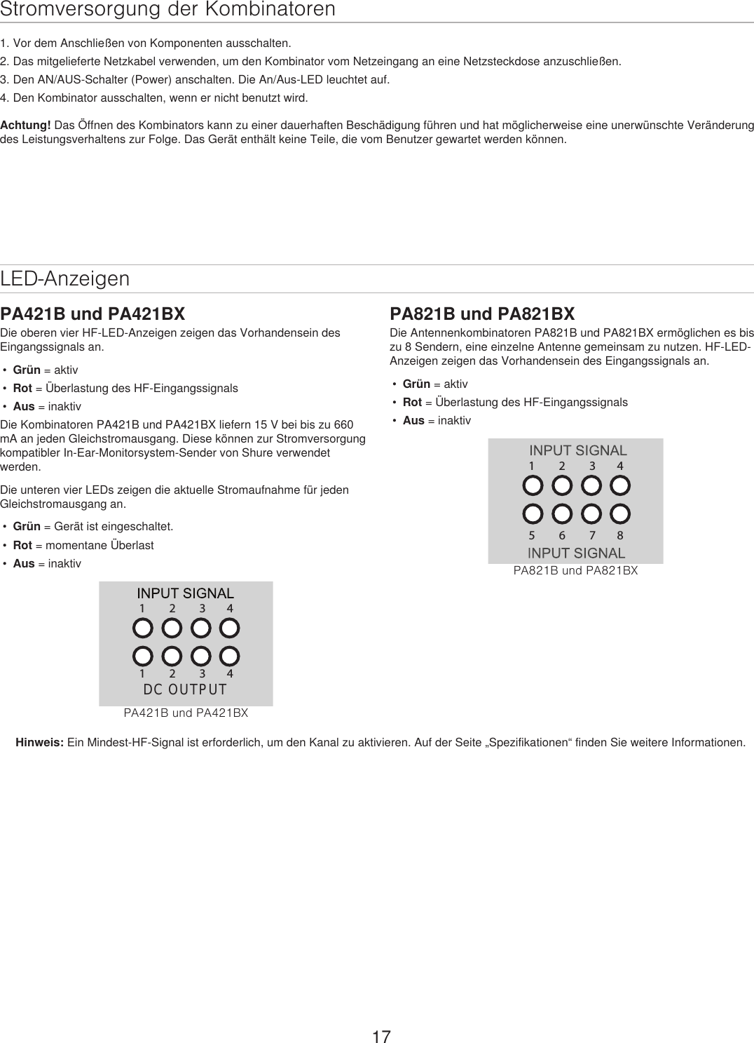 Page 17 of Shure orporated PA421B 4-Input Antenna Combiner User Manual Exhibit D Users Manual per 2 1033 c3