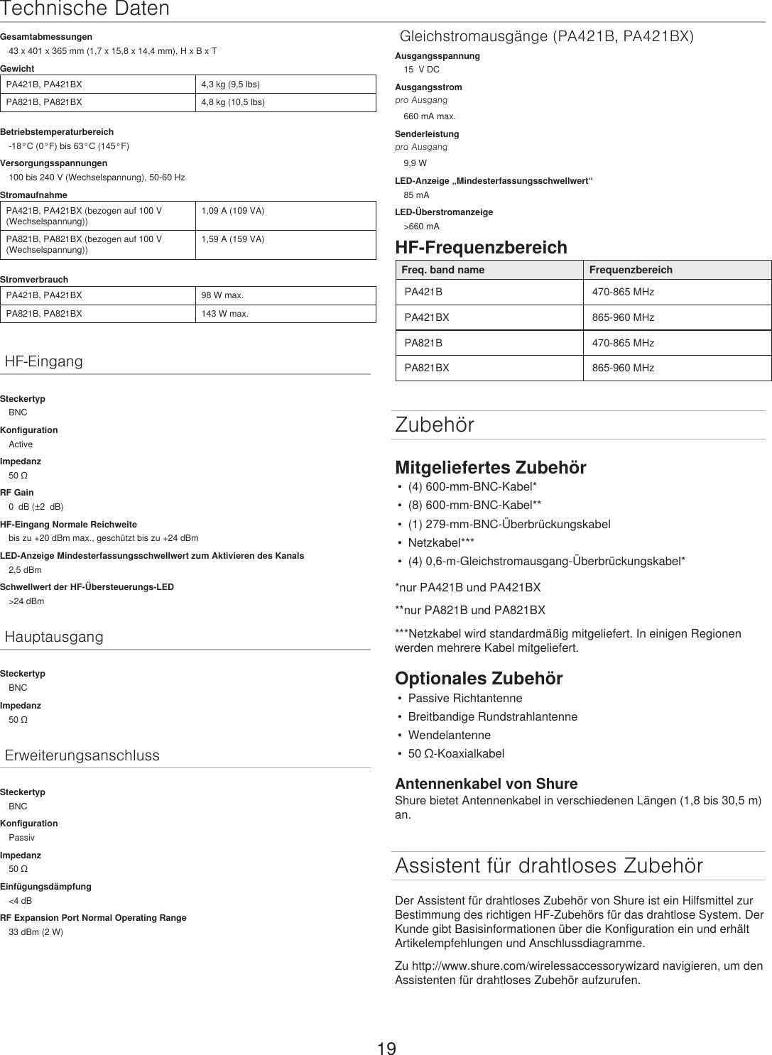 Page 19 of Shure orporated PA421B 4-Input Antenna Combiner User Manual Exhibit D Users Manual per 2 1033 c3