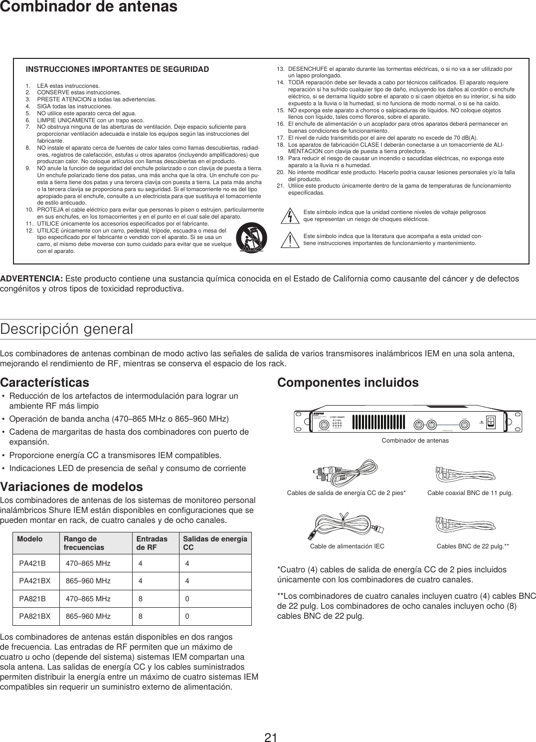 Page 21 of Shure orporated PA421B 4-Input Antenna Combiner User Manual Exhibit D Users Manual per 2 1033 c3