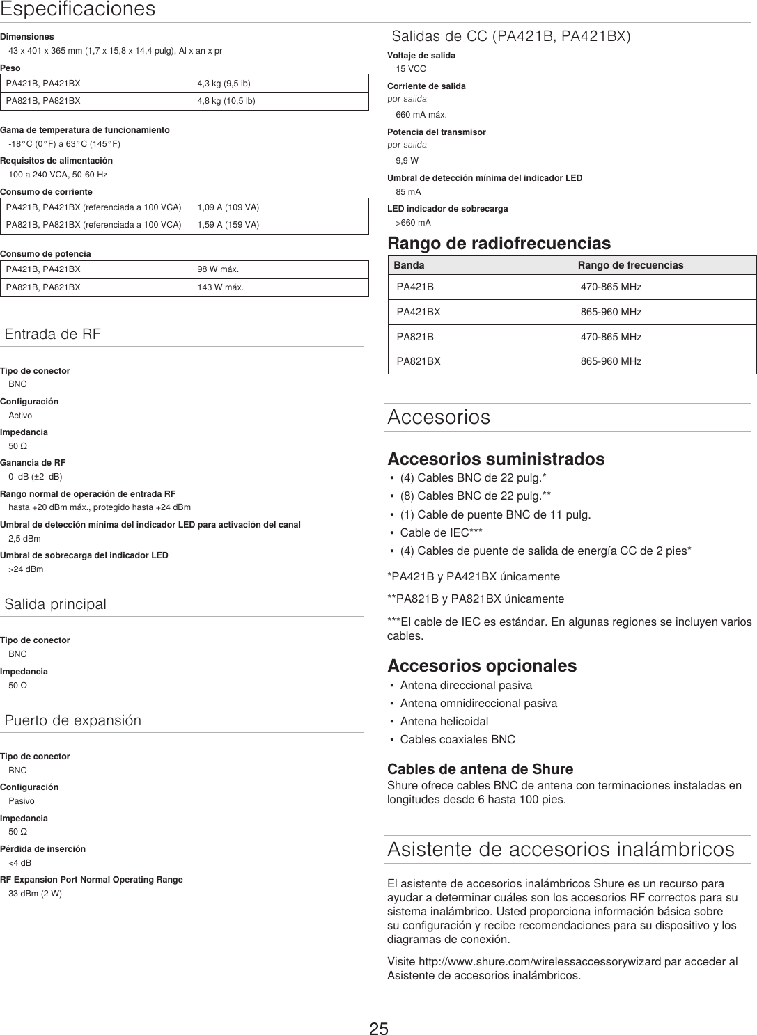 Page 25 of Shure orporated PA421B 4-Input Antenna Combiner User Manual Exhibit D Users Manual per 2 1033 c3