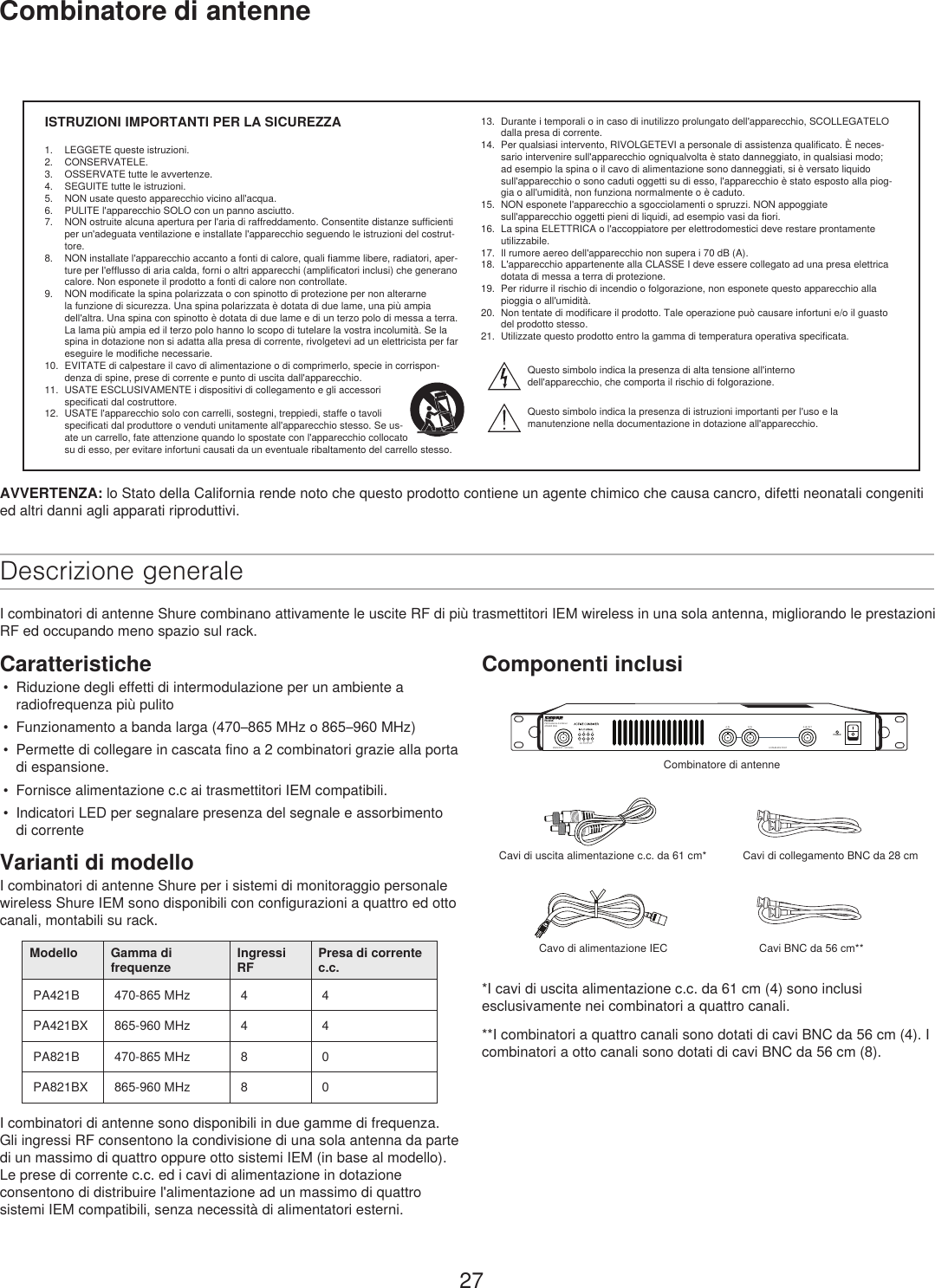 Page 27 of Shure orporated PA421B 4-Input Antenna Combiner User Manual Exhibit D Users Manual per 2 1033 c3